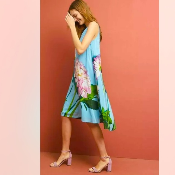 Anthropologie New Asymmetrical Silk Dress Blue 4. - Picture 2 of 15